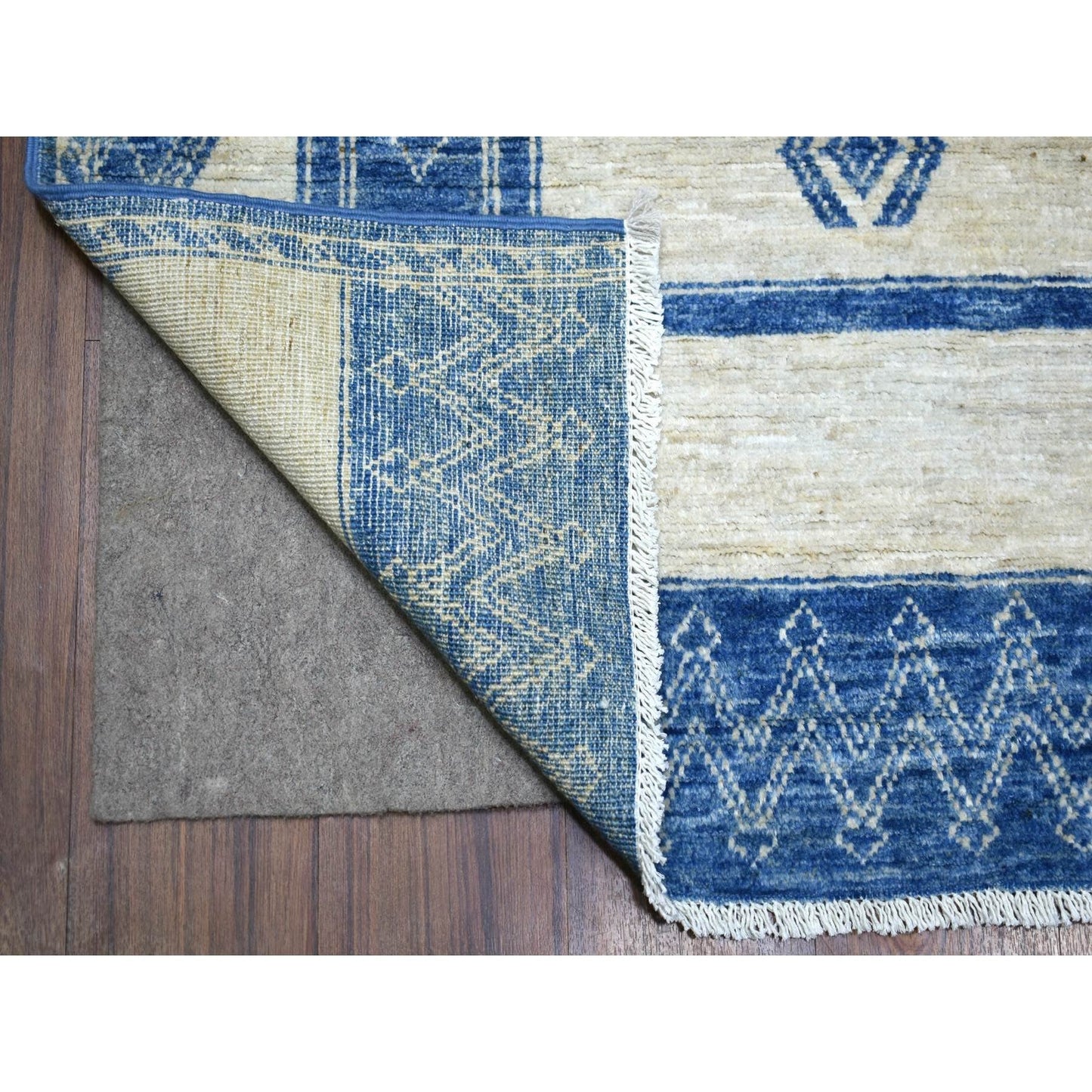 5'10"X8'9" Denim Blue Fine Peshawar Hand Knotted Soft And Shiny Wool Rug