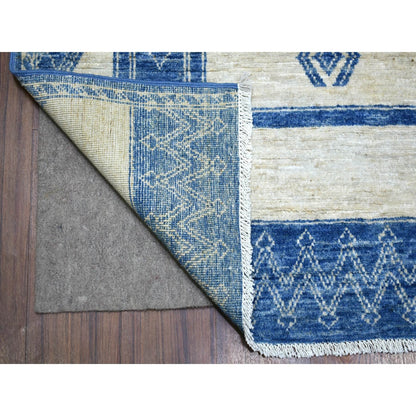 5'10"X8'9" Denim Blue Fine Peshawar Hand Knotted Soft And Shiny Wool Rug