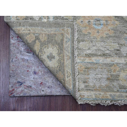 3'X9'8" Gray Hand Knotted Afghan Angora Oushak Leaf Motif Wool Runner Rug