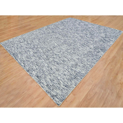 9'X12' Blue Modern Striae Design Pure Wool Hand Loomed Oriental Rug