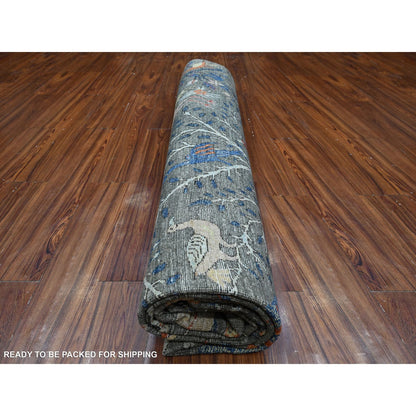 10'X10' Shark Gray Afghan Peshawar Wool Hand Knotted Square Oriental Rug