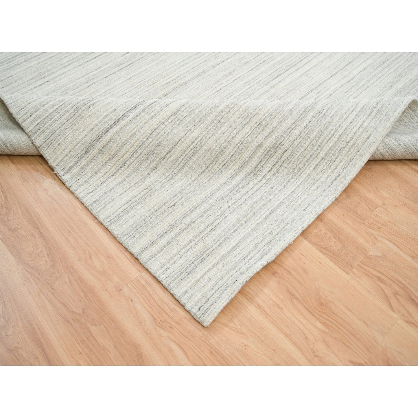12'1"X12'1" Ivory Undyed Wool Modern Design Hand Loomed Square Rug