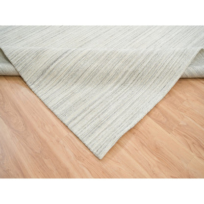 12'1"X12'1" Ivory Undyed Wool Modern Design Hand Loomed Square Rug