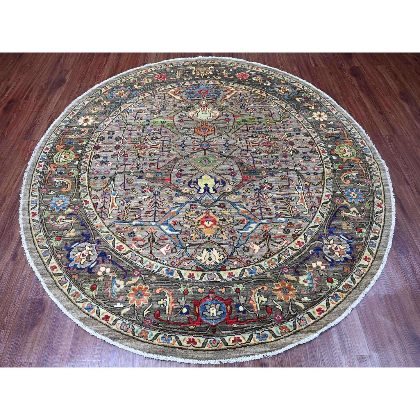 8'X8' Gray Bijar Garus Design Aryana Grade Hand Knotted Wool Round Rug