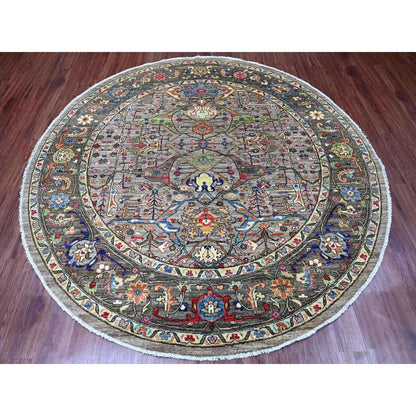 8'X8' Gray Bijar Garus Design Aryana Grade Hand Knotted Wool Round Rug