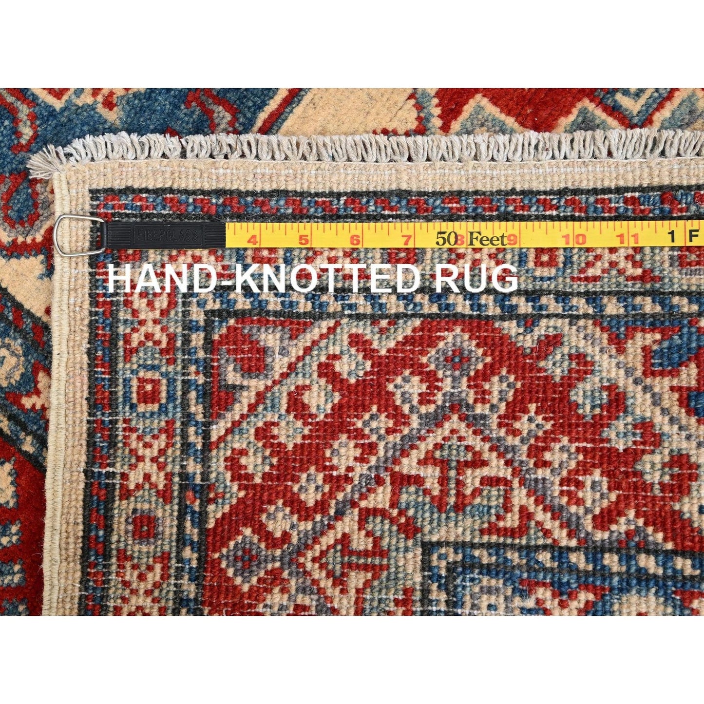 2'10"X15'5" Ivory Kazak With Geometric Design Hand Knotted Rug Wool Runner