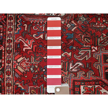 7'7"X10'9" Red Vintage Zoroastrian Heris Worn Down Hand Knotted Wool Rug