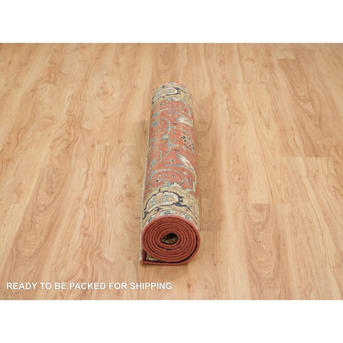 4'X10' Red Heris Re-Creation Hand Knotted Wool Wide Runner Rug