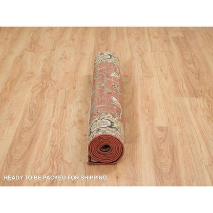 4'X10' Red Heris Re-Creation Hand Knotted Wool Wide Runner Rug