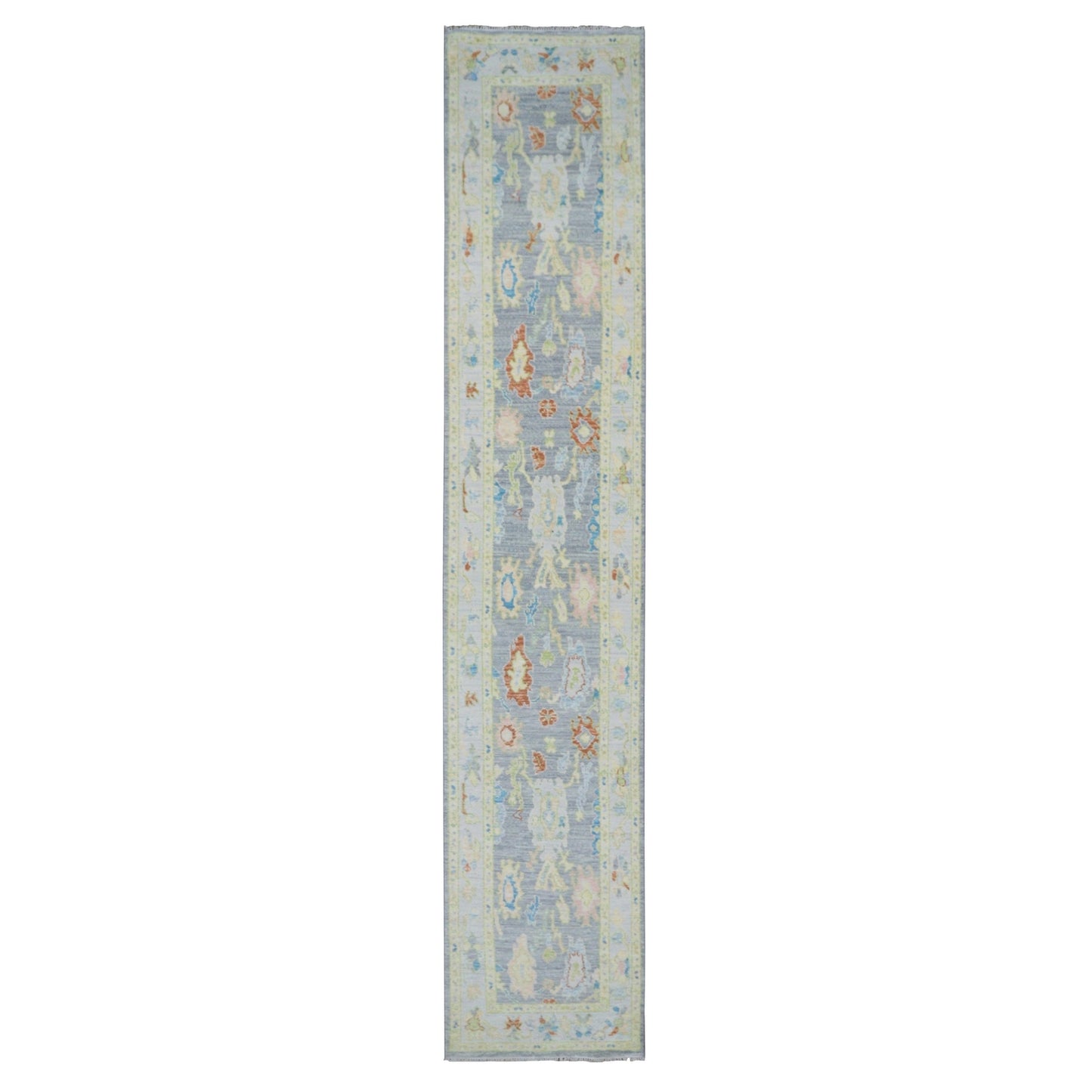 2'10"X15'7" Gray Oushak Weave And Design Hand Knotted Wool Xl Runner Rug