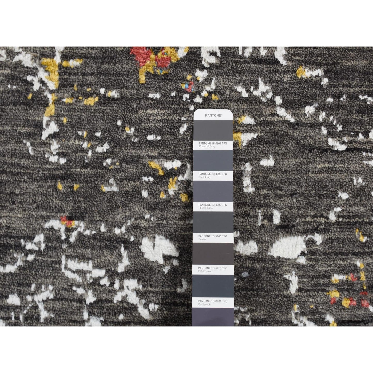 6'1"X9'2" Black Transitional Agra Design Wool And Silk Hand Knotted Rug