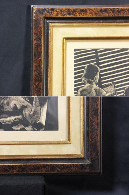 Clment Serveau Signed Large Woodcut "Interior With Figures" French Art Deco