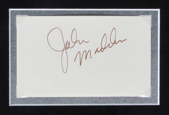 John Madden Hof Raiders Collage 8X10 S Signed 3X5 Index Card Framed Jsa 165880