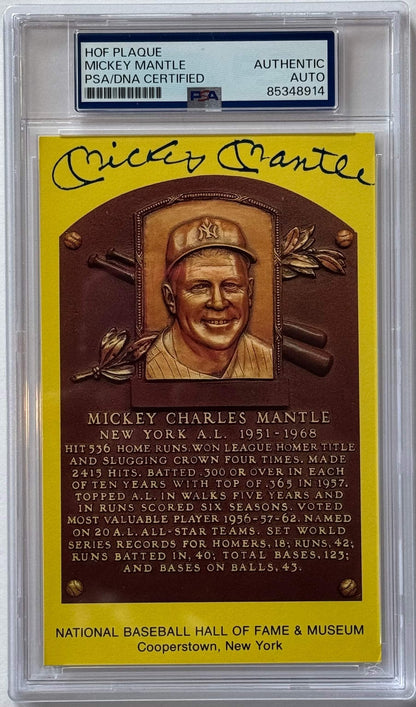 Mickey Mantle Autographed Hall Of Fame Plaque Postcard (Psa)