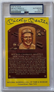 Mickey Mantle Autographed Hall Of Fame Plaque Postcard (Psa)