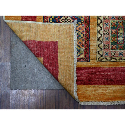 4'10"X6'3" Ochre Brown Wool Afghan Super Kazak Hand Knotted Rug