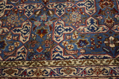 Vintage Blue Wool Oriental Rug Allover Floral