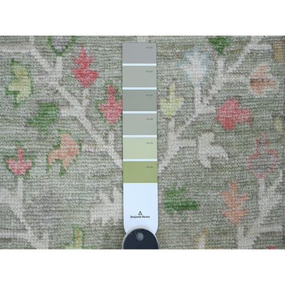2'8"X10' Green Angora Oushak Tree Design All Wool Hand Knotted Runner Rug