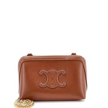 Celine Cuir Triomphe Zip Around Chain Clutch Leather
