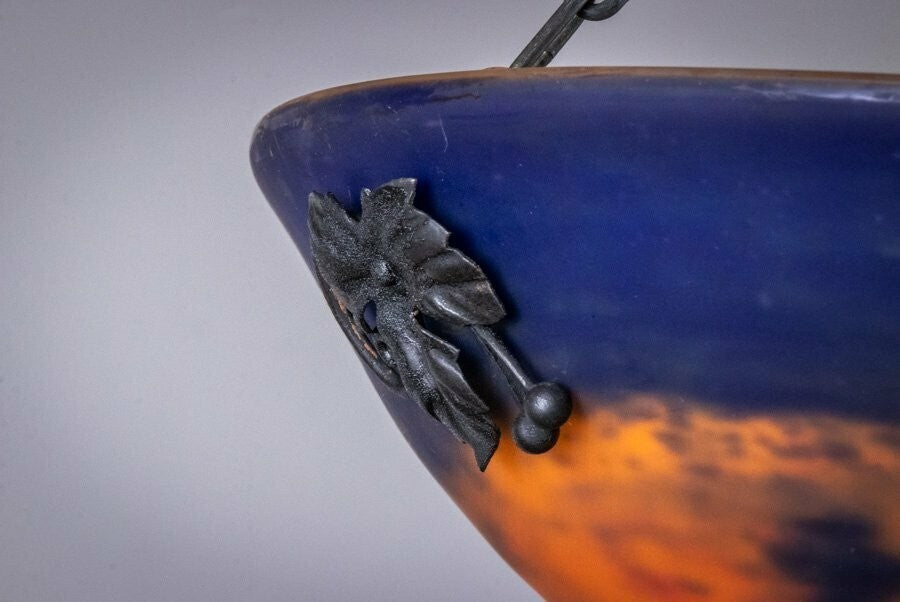 Degue Signed Chandelier Bronze & Art Glass French Art Deco Early 20Th Century