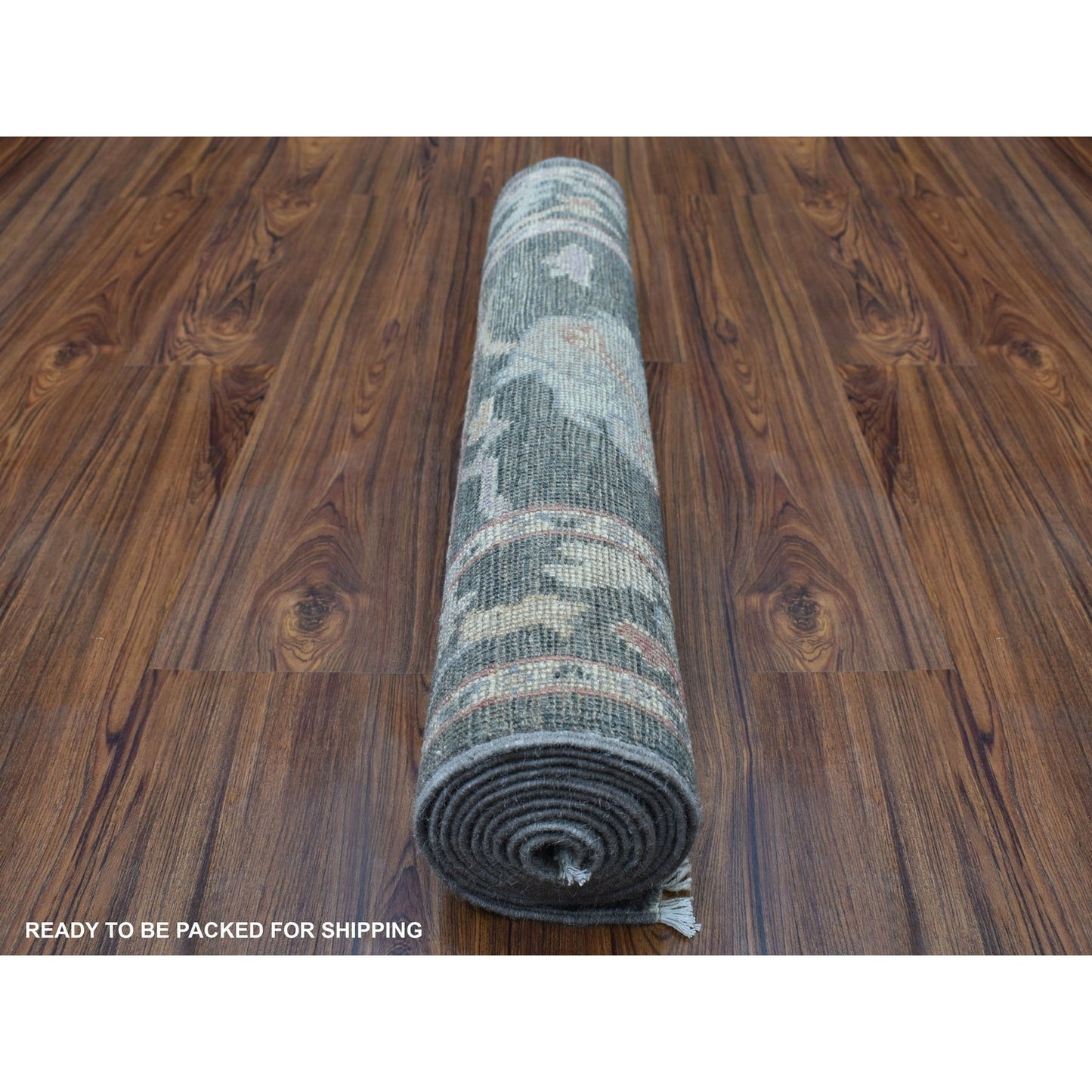 2'9"X9'9" Shiny Wool Hand Knotted Black Angora Oushak Oriental Runner Rug