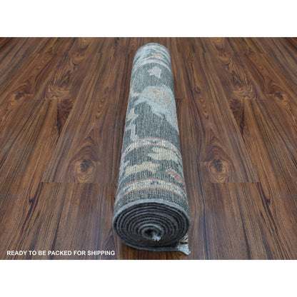 2'9"X9'9" Shiny Wool Hand Knotted Black Angora Oushak Oriental Runner Rug