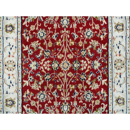 2'7"X10'5" Red Hand Knotted Nain Design 250 Kpsi Soft Wool Runner Rug