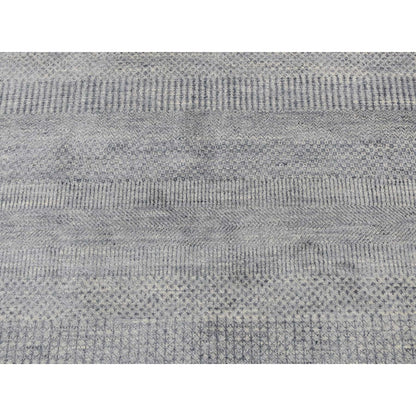 5'10"X5'10" Gray Wool And Silk Grass Design Hand Knotted Round Rug