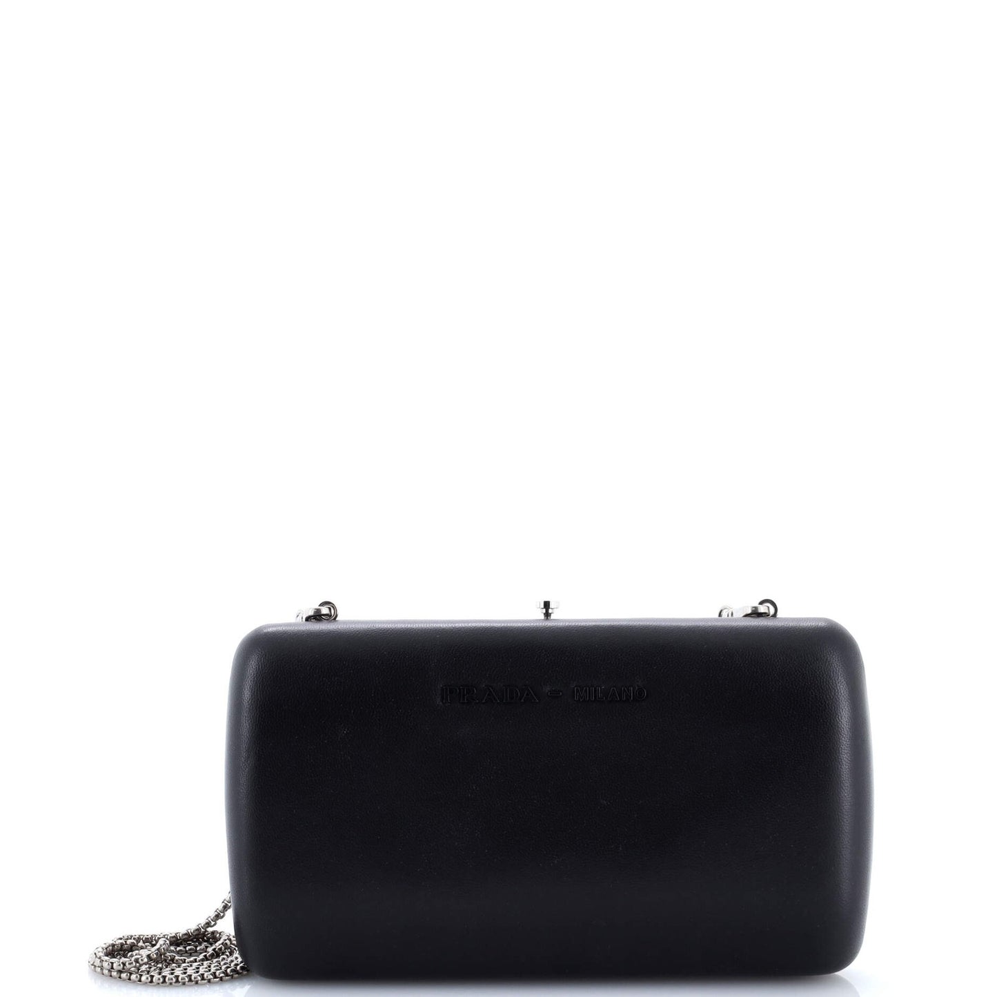 Prada Logo Convertible Chain Box Clutch Leather