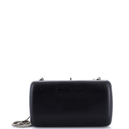 Prada Logo Convertible Chain Box Clutch Leather