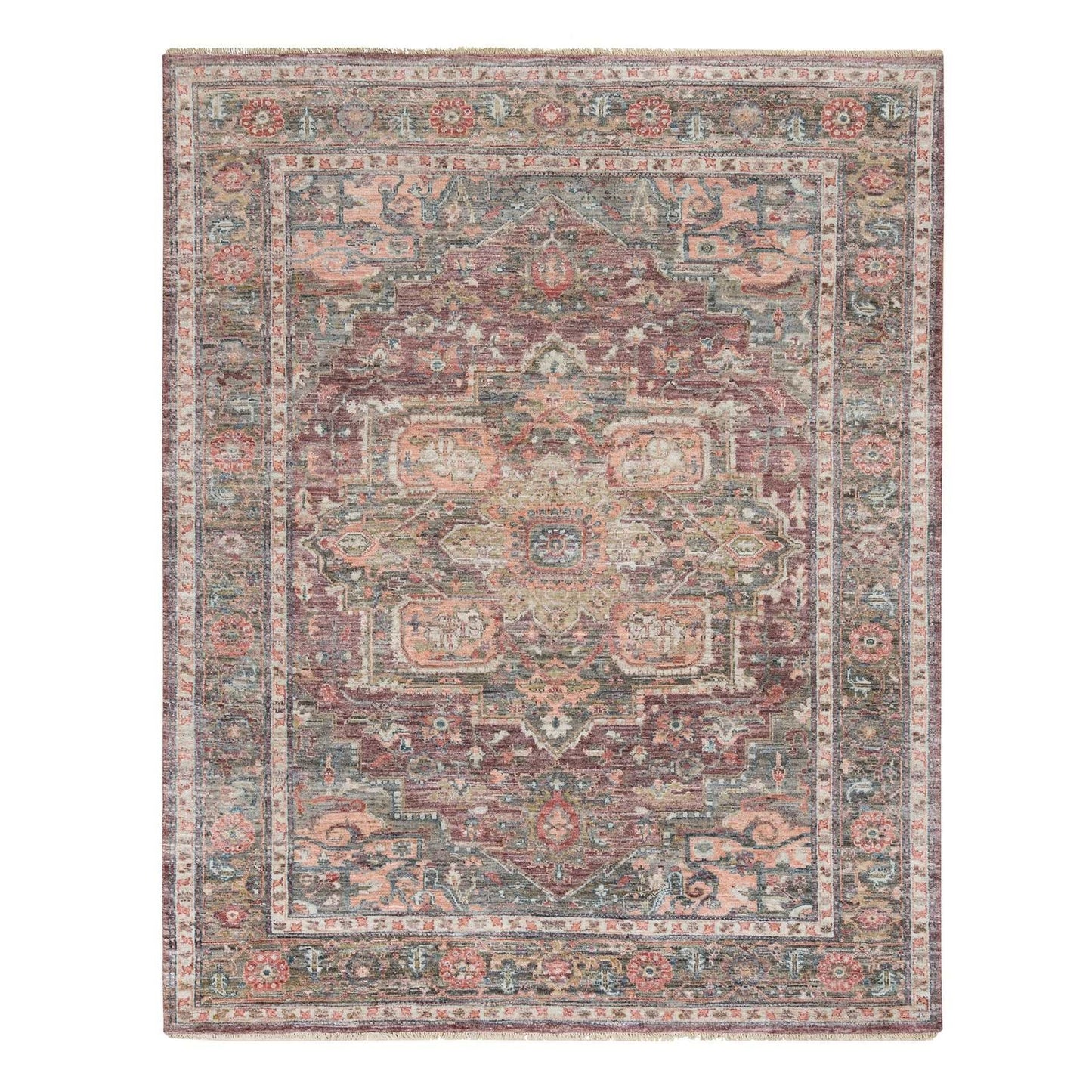 7'10"X10' Rosewood Red Hand Knotted Heris Revival Soft Wool Oriental Rug