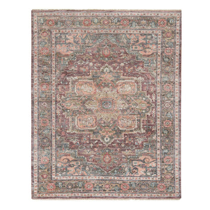 7'10"X10' Rosewood Red Hand Knotted Heris Revival Soft Wool Oriental Rug