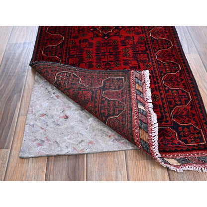 1'9"X5' Red Hand Knotted Afghan Khamyab Geometric Design Wool Runner Rug