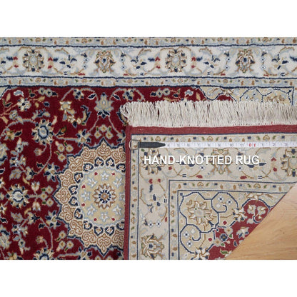 2'6"X4'1" Red Nain With Flower Design Hand Knotted Wool And Silk Mat Rug