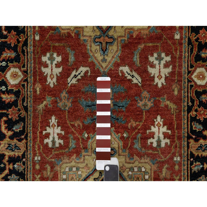 2'6"X12'2" Red Hand Knotted Antiqued Heris Revival Pure Wool Runner Rug