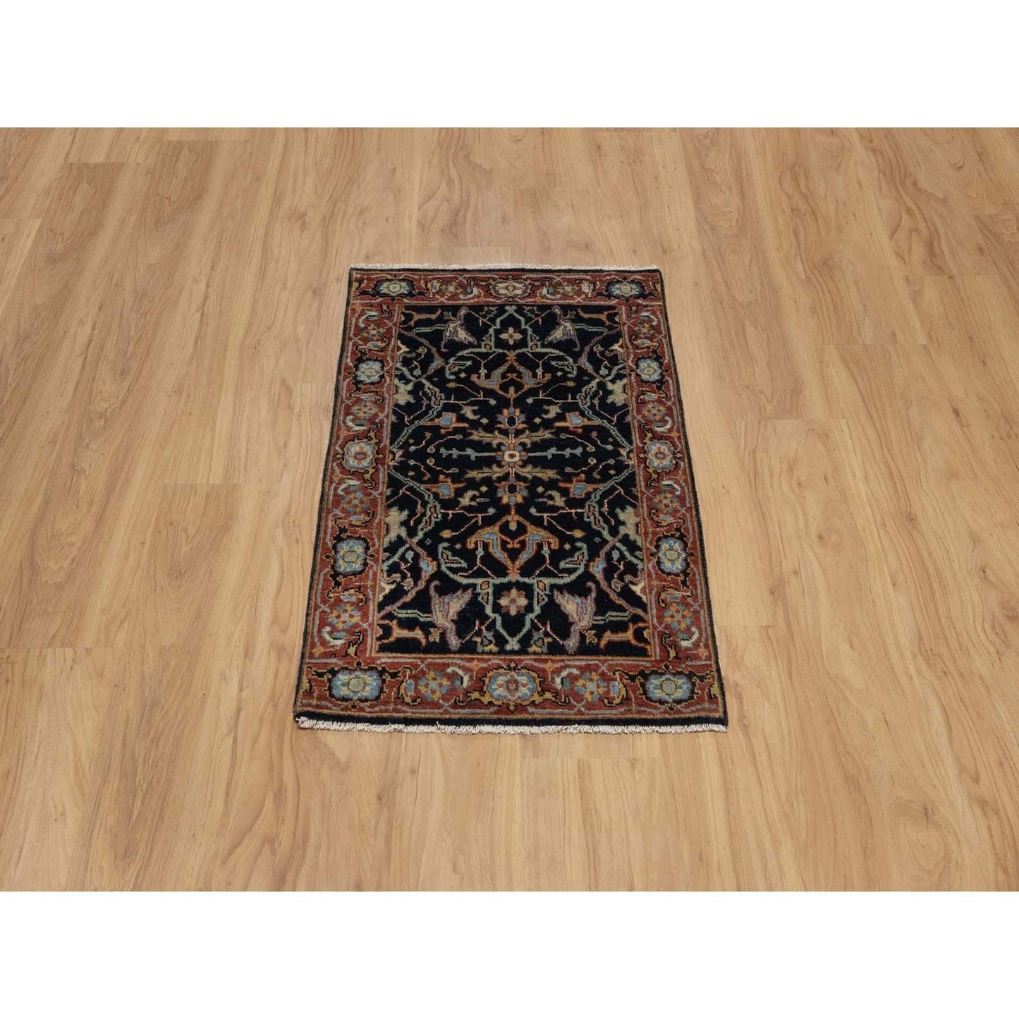 2'X3'2" Midnight Blue Antiqued Fine Heris Hand Knotted Wool Small Rug