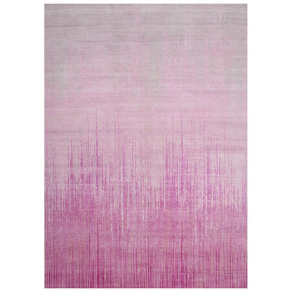 10'X14'3" Pink Natural Wool Hand Knotted Vertical Ombre Design Rug