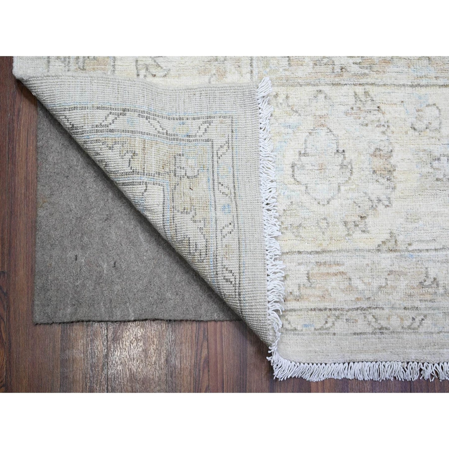8'10"X11'10" Goose Gray Hand Knotted Pure Wool White Wash Peshawar Rug