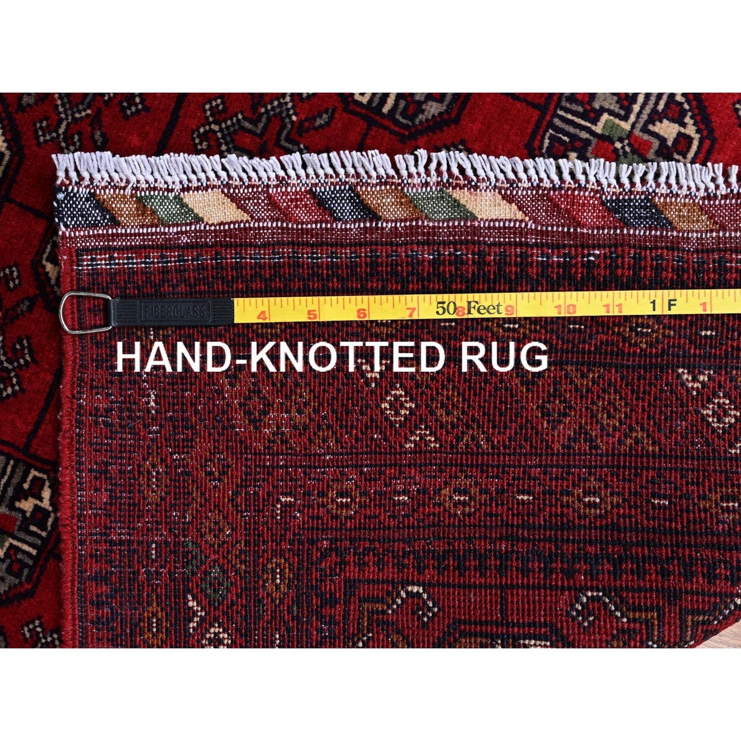 2'7"X4' Red Princess Bokara Geometric Pattern Hand Knotted Wool Sample Rug