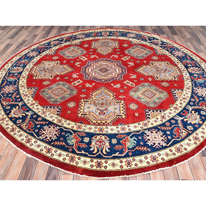 9'X9' Rufous Red Special Kazak Wool Hand Knotted Round Rug