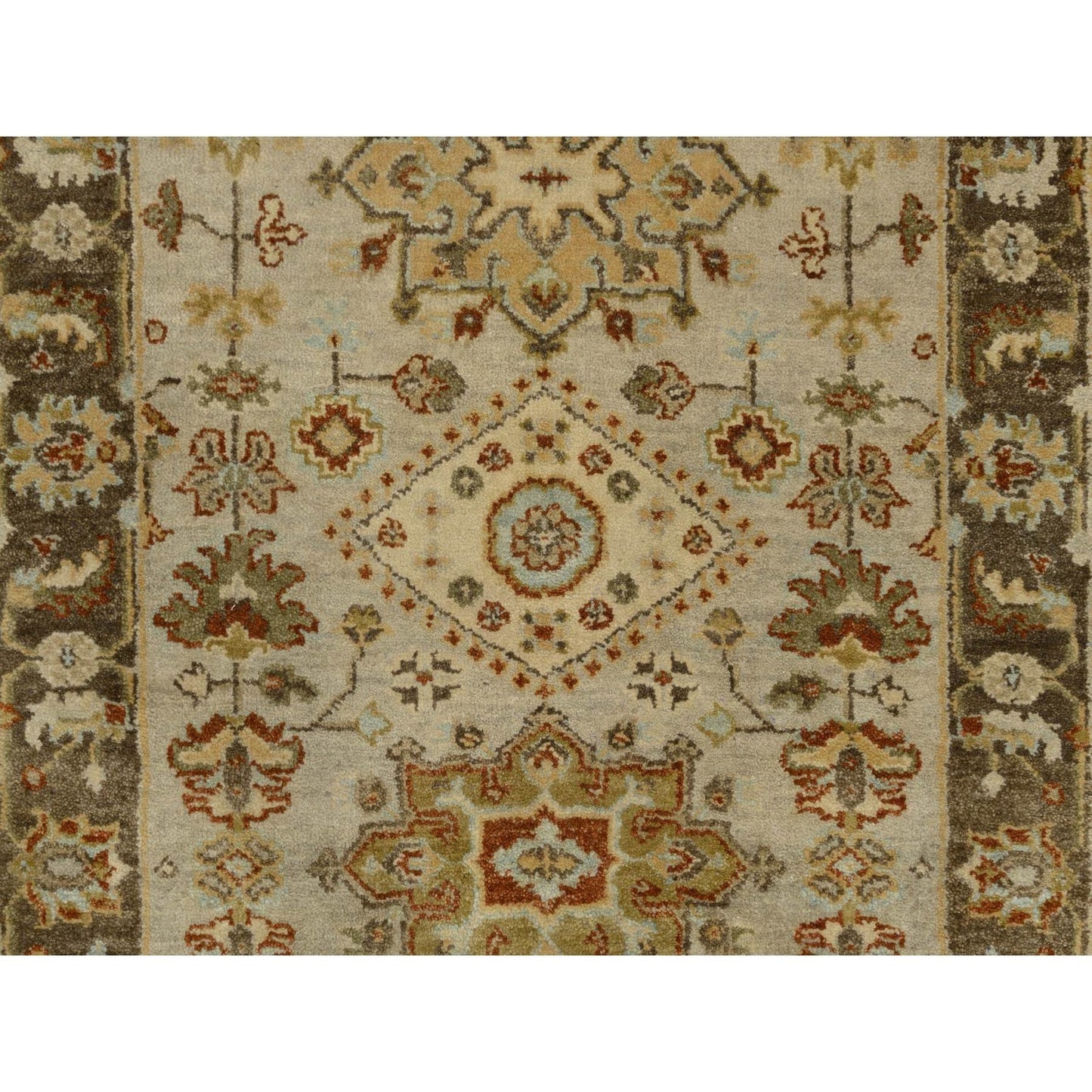 2'7"X12'1" Gray Karijihooz Design Hand Knotted Soft Wool Oriental Rug