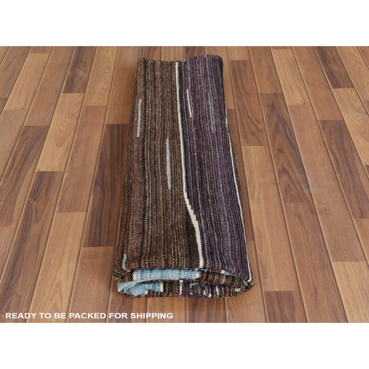 6'3"X9' Hand Woven Flat Weave Kilim Brown Mountain Design Reversible Rug