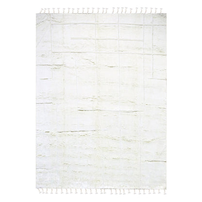 10'1"X14' Pearl White Moroccan Weave Grid Design Wool Hand Knotted Rug