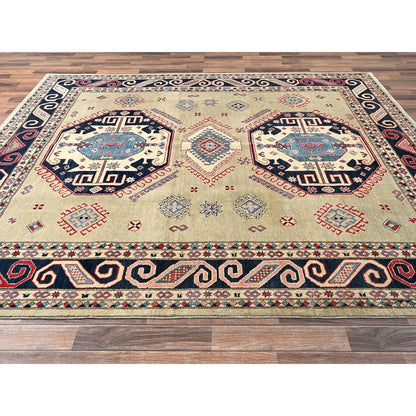 8'X9'7" Pastel Green Afghan Special Kazak Hand Knotted Pure Wool Rug