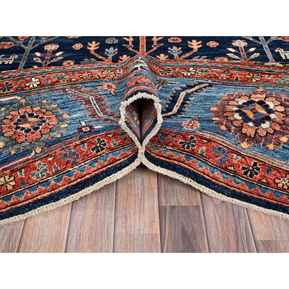 9'2"X12'1" Yale Blue Willow And Cypress Tree Design Wool Hand Knotted Rug
