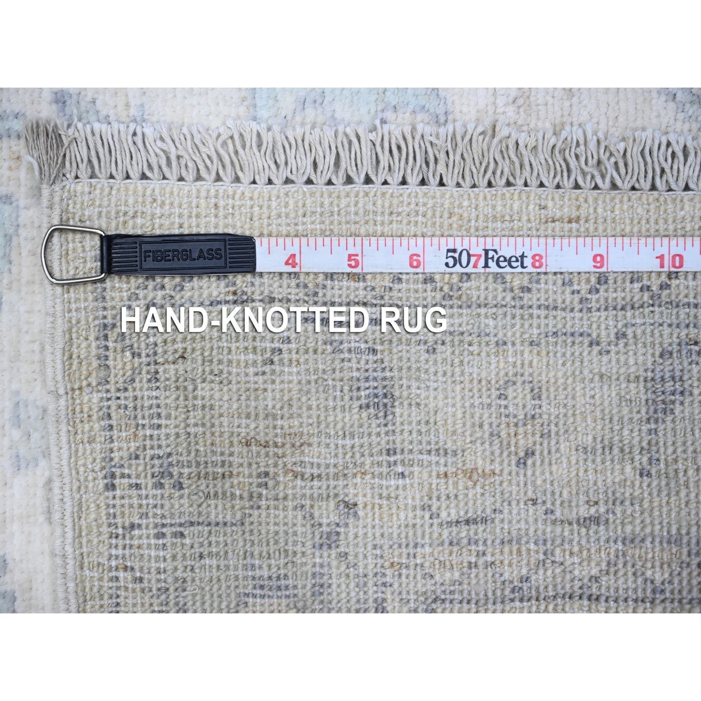 2'7"X8'2" Nebulous White Hand Knotted Washed Out Peshawar Wool Runner Rug