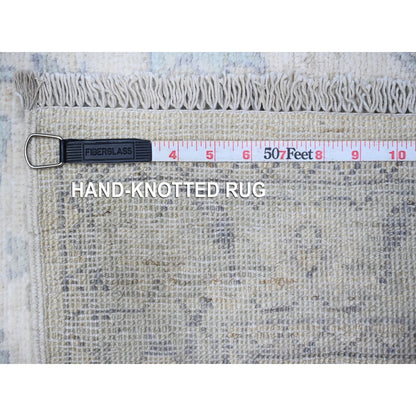 2'7"X8'2" Nebulous White Hand Knotted Washed Out Peshawar Wool Runner Rug