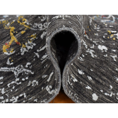 Rug 6'1"X9'2" Black Transitional Agra Design Wool and Silk Hand Knotted