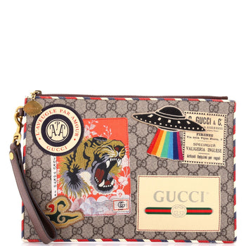 Gucci Courrier Pouch Gg Coated Canvas With Applique