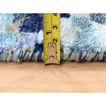 3'10"X11'8" Hand Knotted Mosaic Design Wool And Silk Oriental Runner Rug